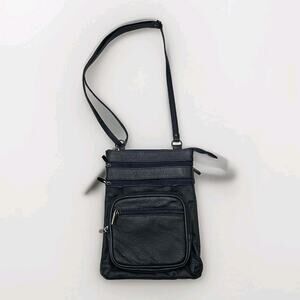 Krediz Leather Navy Blue Crossbody Bag Travel Purse 5 Compartments